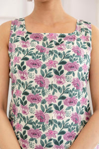 Thumbnail for Women Off White and Purple Printed Straight Kurta With Trouser - Rasiya