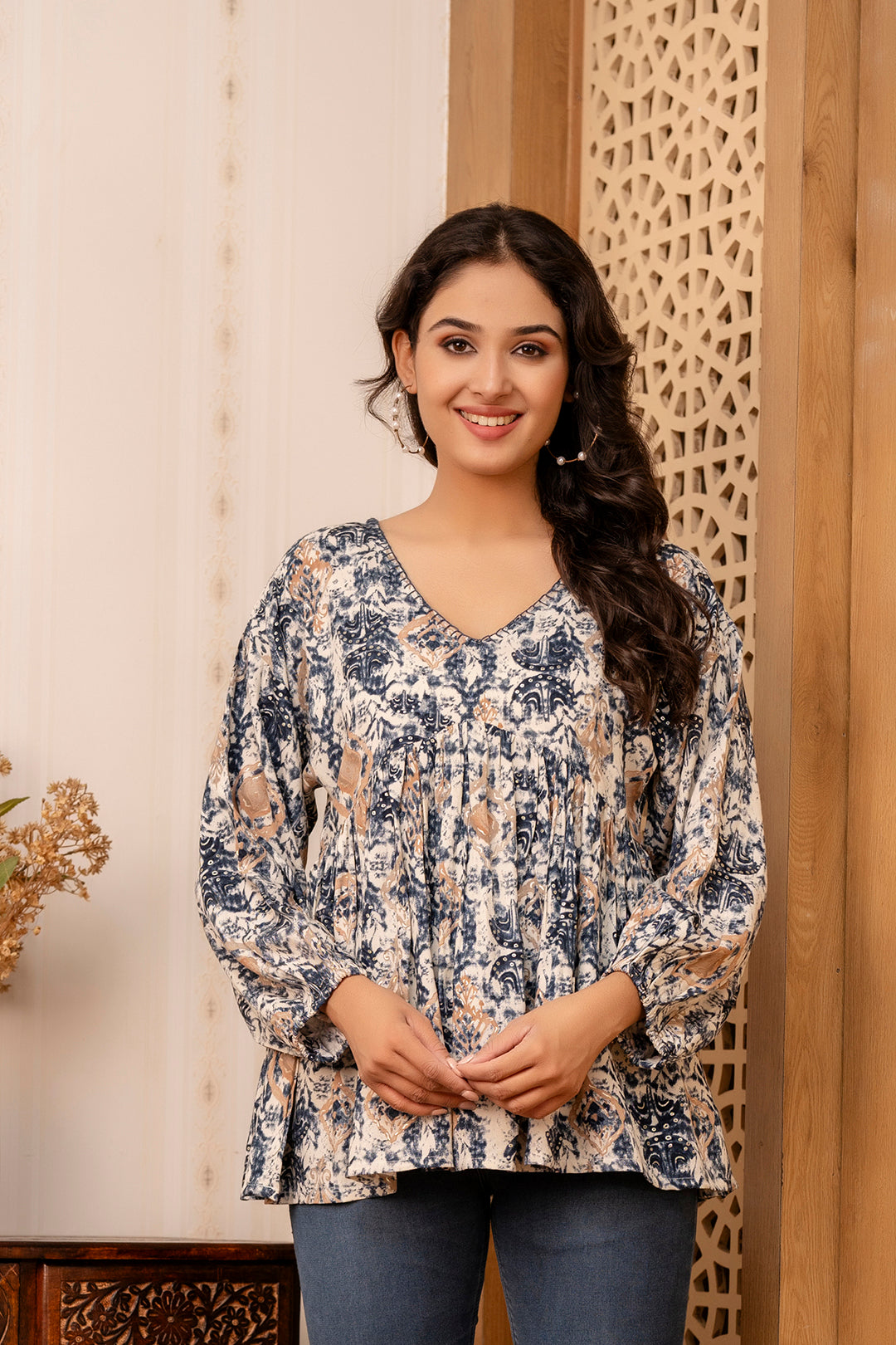 Women Blue Printed Peplum Tunic - Rasiya