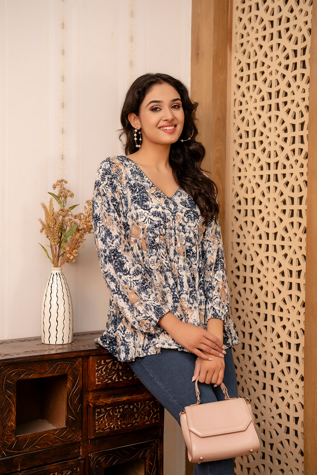 Women Blue Printed Peplum Tunic - Rasiya