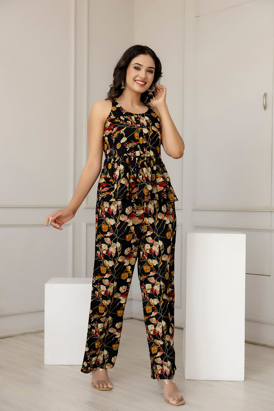 Women Black Printed Co-Ord set - Rasiya