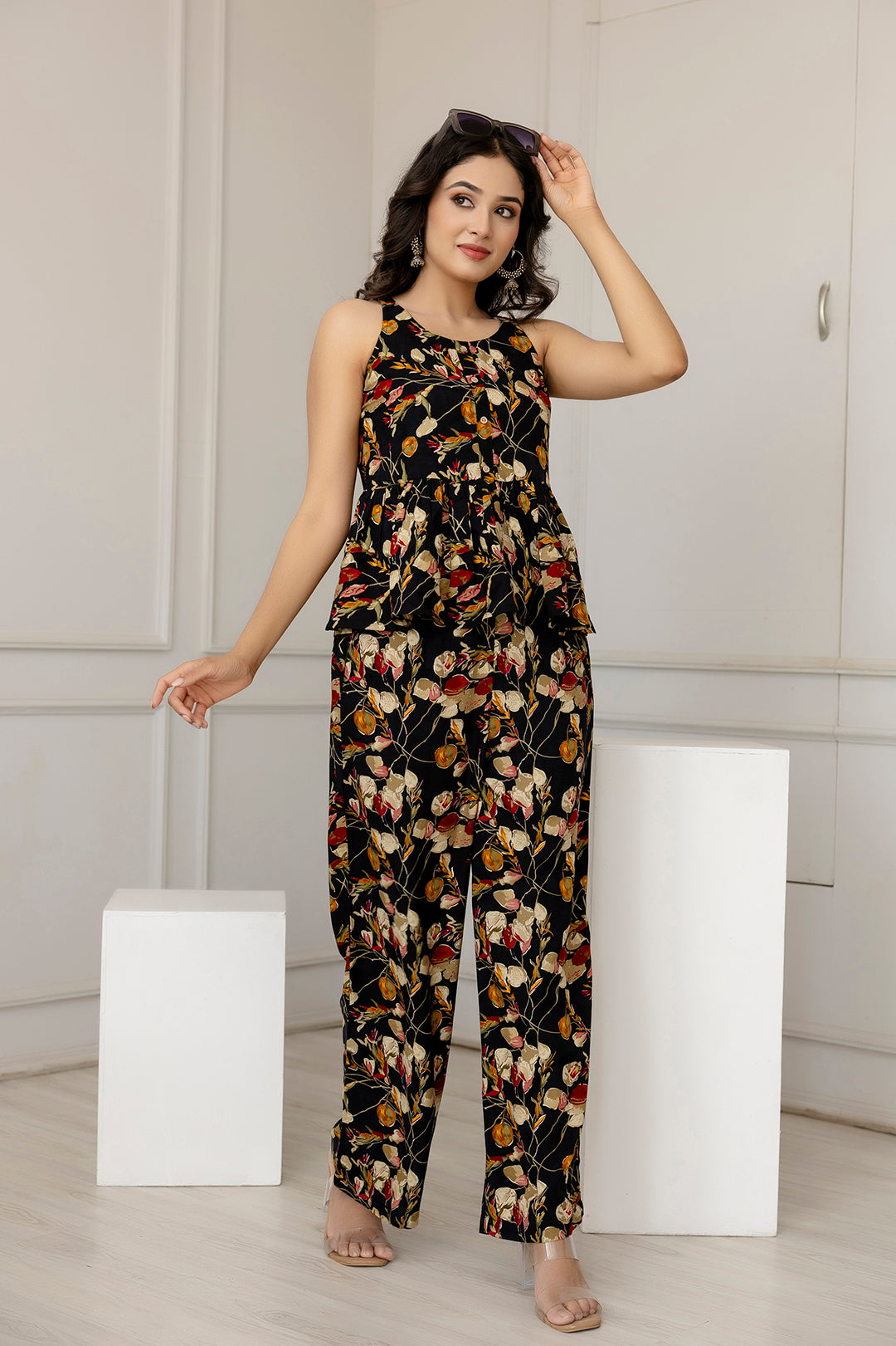 Women Black Printed Co-Ord set - Rasiya