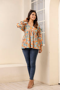 Thumbnail for Women Multi Printed Peplum Tunic - Rasiya
