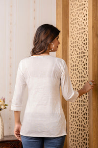 Thumbnail for Women White Printed Straight Tunic - Rasiya