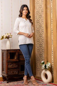 Thumbnail for Women White Printed Straight Tunic - Rasiya