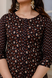 Thumbnail for Women Black Ethnic Printed Flared Dress - Rasiya