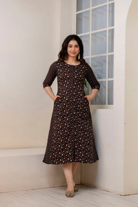 Thumbnail for Women Black Ethnic Printed Flared Dress - Rasiya