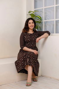 Thumbnail for Women Black Ethnic Printed Flared Dress - Rasiya