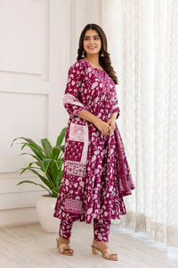 Thumbnail for Women Purple Ethnic Printed Anarkali Kurta And Trouser With Dupatta - Rasiya