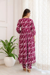 Thumbnail for Women Purple Ethnic Printed Anarkali Kurta And Trouser With Dupatta - Rasiya