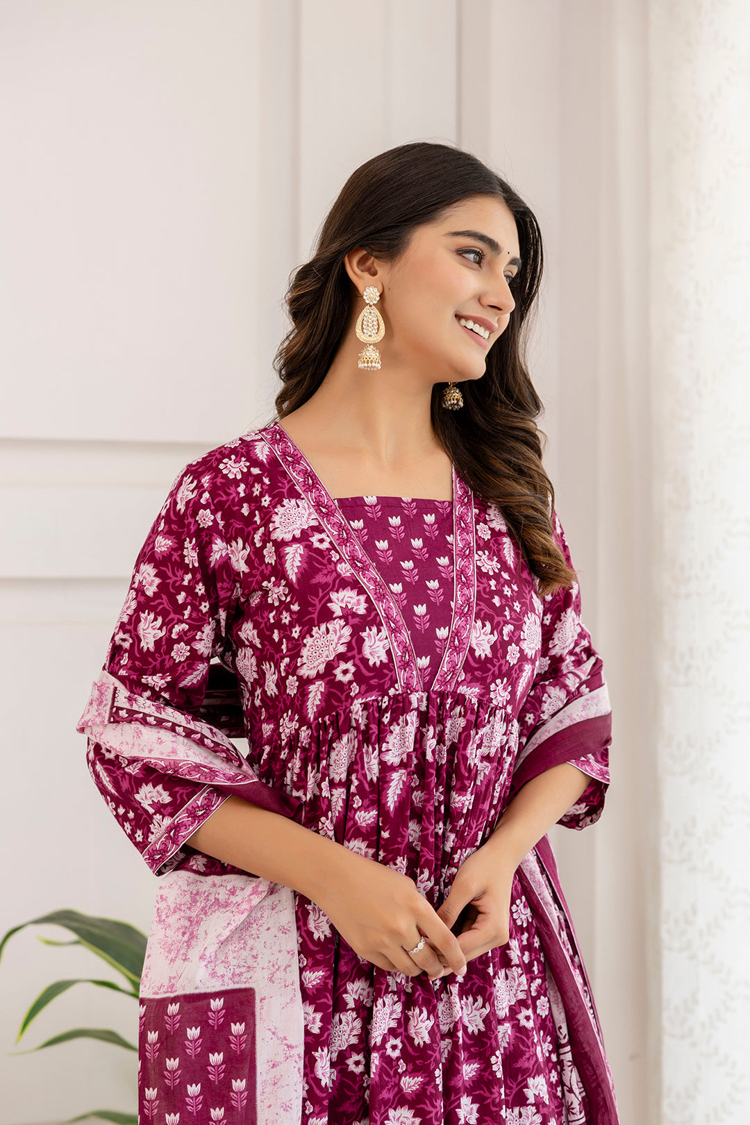 Women Purple Ethnic Printed Anarkali Kurta And Trouser With Dupatta - Rasiya