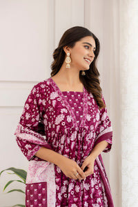 Thumbnail for Women Purple Ethnic Printed Anarkali Kurta And Trouser With Dupatta - Rasiya