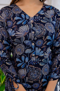 Thumbnail for Women Navy Blue Ethnic Printed Straight Kurta With Trouser - Rasiya