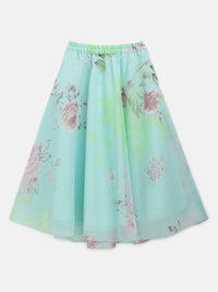 Thumbnail for Ahalyaa Aqua Blue Organza Printed Lehenga Choli For Kids For Girls - Distacart