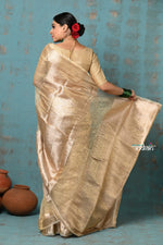Thumbnail for Very Much Indian Tyohaar - Exclusive! Banarasi Handloom Crushed Pure Tissue Silk Saree - Beige Gold (Silk Mark Certified) - Distacart