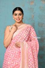 Thumbnail for Very Much Indian Tejaswi - Exclusive High Quality Handloom Banarasi Cotton Saree with Beautiful Abstract Print- Soft Pink - Distacart