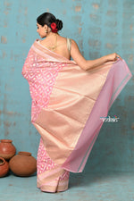 Thumbnail for Very Much Indian Tejaswi - Exclusive High Quality Handloom Banarasi Cotton Saree with Beautiful Abstract Print- Soft Pink - Distacart