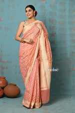Thumbnail for Very Much Indian Tejaswi - Exclusive High Quality Handloom Banarasi Cotton Saree with Beautiful Abstract Print- Salient Peach - Distacart