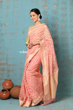 Thumbnail for Very Much Indian Tejaswi - Exclusive High Quality Handloom Banarasi Cotton Saree with Beautiful Abstract Print- Ombre Peach - Distacart