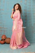 Thumbnail for Very Much Indian Tejaswi - Exclusive High Quality Handloom Banarasi Cotton Saree with Beautiful Abstract Print- Salient Pink - Distacart