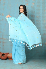 Thumbnail for Very Much Indian Tyohaar - Pure Mul Cotton Handloom Saree - Sky Blue - Distacart