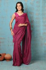 Thumbnail for Very Much Indian Tyohaar - Mul Cotton Khadi Design Handloom Woven Saree - Magenta - Distacart
