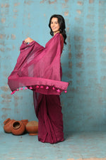 Thumbnail for Very Much Indian Tyohaar - Mul Cotton Khadi Design Handloom Woven Saree - Magenta - Distacart