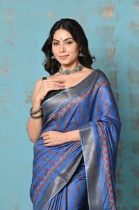 Thumbnail for Very Much Indian Tyohaar - Designed By VMI- Handloom Pure Tussar Silk Saree With Handblock Print