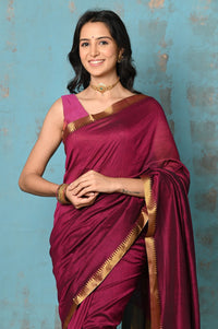 Thumbnail for Very Much Indian Designed by VMI - High Quality Comfortable Cotton Handloom Woven with Sleek Border and Flower Buttis- Magenta
