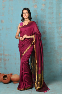 Thumbnail for Very Much Indian Designed by VMI - High Quality Comfortable Cotton Handloom Woven with Sleek Border and Flower Buttis- Magenta
