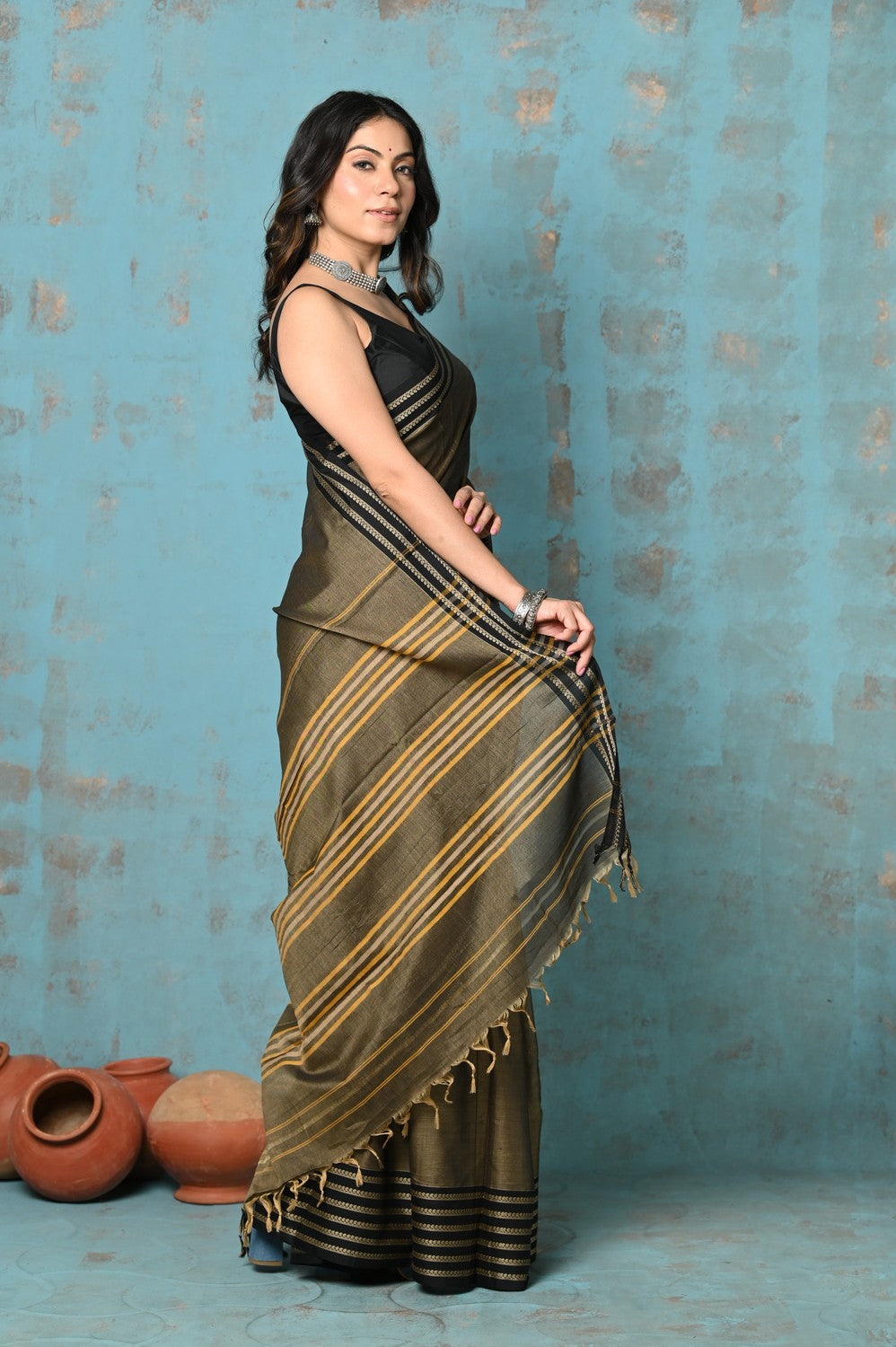 Very Much Indian Tyohaar - Cotton Saree With Border - Copper