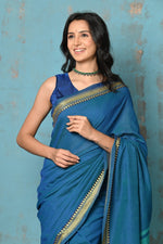 Thumbnail for Very Much Indian Tyohaar - Pure Mul Cotton Handloom Saree - Teal Blue - Distacart