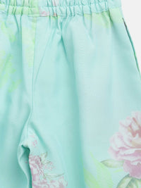 Thumbnail for Ahalyaa Aqua Blue Crepe Printed Kids Kurta Palazzo Sets For Girls - Distacart