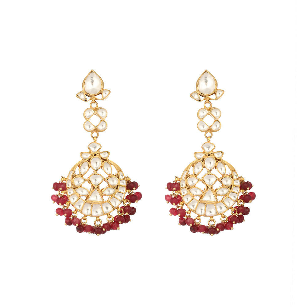 Nuyug 22K Gold Plated Serenoor Ruby Kundan Chandbali Earrings