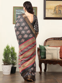 Thumbnail for NOZ2TOZ Women's Silk Blend Charcoal Grey Printed Designer Saree With Blouse Piece