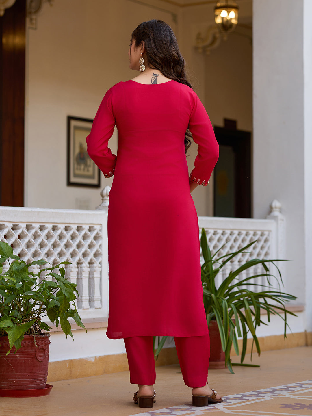 The52 Beautiful Viscose Chanderi Fabric Straight Kurta, Pant and Dupatta Set