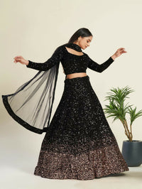 Thumbnail for Jyoti Fashion Women's Black Velvet Heavy Sequins Semi Stitched Designer Lehenga Choli Set