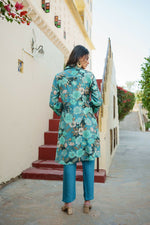 Thumbnail for Vaasva Women Teal Muslin Tucks Kurta & Pant Set - Distacart