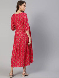 Thumbnail for Anubhutee Fuchsia Pink Ethnic Motifs Maternity A-Line Midi Dress - Distacart