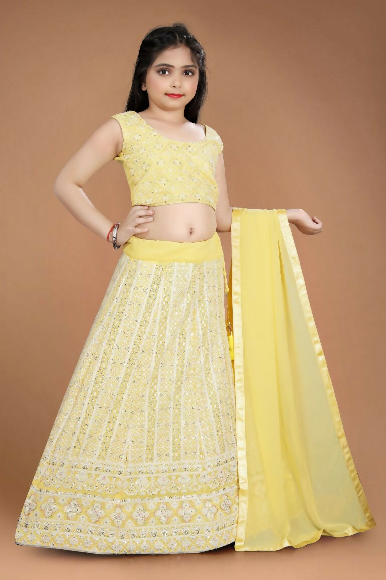 Wedding Designer Yellow Heavy Fox Georgette Kidswear Lehenga - Aaradhna - Distacart