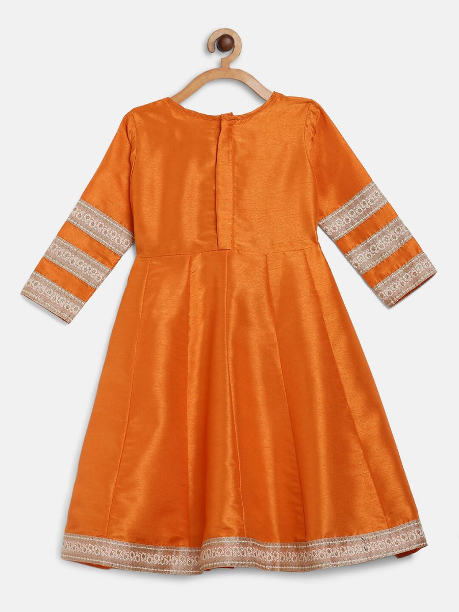 Ahalyaa Orange Poly Silk Anarkali Kids Kurta With Dupatta Set For Girls - Distacart
