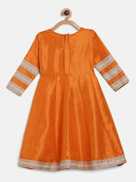 Thumbnail for Ahalyaa Orange Poly Silk Anarkali Kids Kurta With Dupatta Set For Girls - Distacart