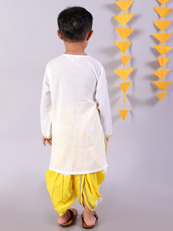 Lil Drama Janmashtami White Boys Cotton Kurta and Yellow Dhoti Ethnic Set - Distacart