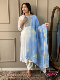 Thumbnail for Malishka Women's White Chanderi With Cotton Inner Embroidery Kurta Set With Dupatta