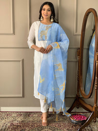 Thumbnail for Malishka Women's White Chanderi With Cotton Inner Embroidery Kurta Set With Dupatta