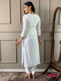 Thumbnail for Malishka Women's White Chanderi With Cotton Inner Embroidery Kurta Set With Dupatta