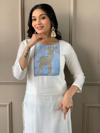 Thumbnail for Malishka Women's White Chanderi With Cotton Inner Embroidery Kurta Set With Dupatta