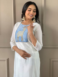 Thumbnail for Malishka Women's White Chanderi With Cotton Inner Embroidery Kurta Set With Dupatta