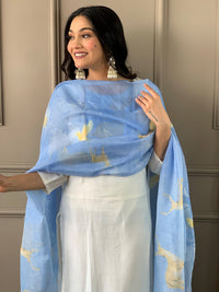 Thumbnail for Malishka Women's White Chanderi With Cotton Inner Embroidery Kurta Set With Dupatta