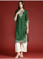 Thumbnail for Cheera Women Stylish Hand Block Printed Cotton Blend Flared Kurta - Green - Distacart