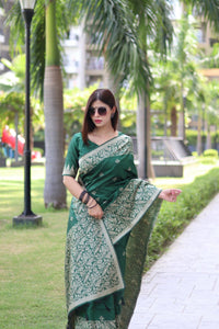 Thumbnail for Aastha Fashion Green Woven Handloom Raw Silk Saree with Blouse - Distacart
